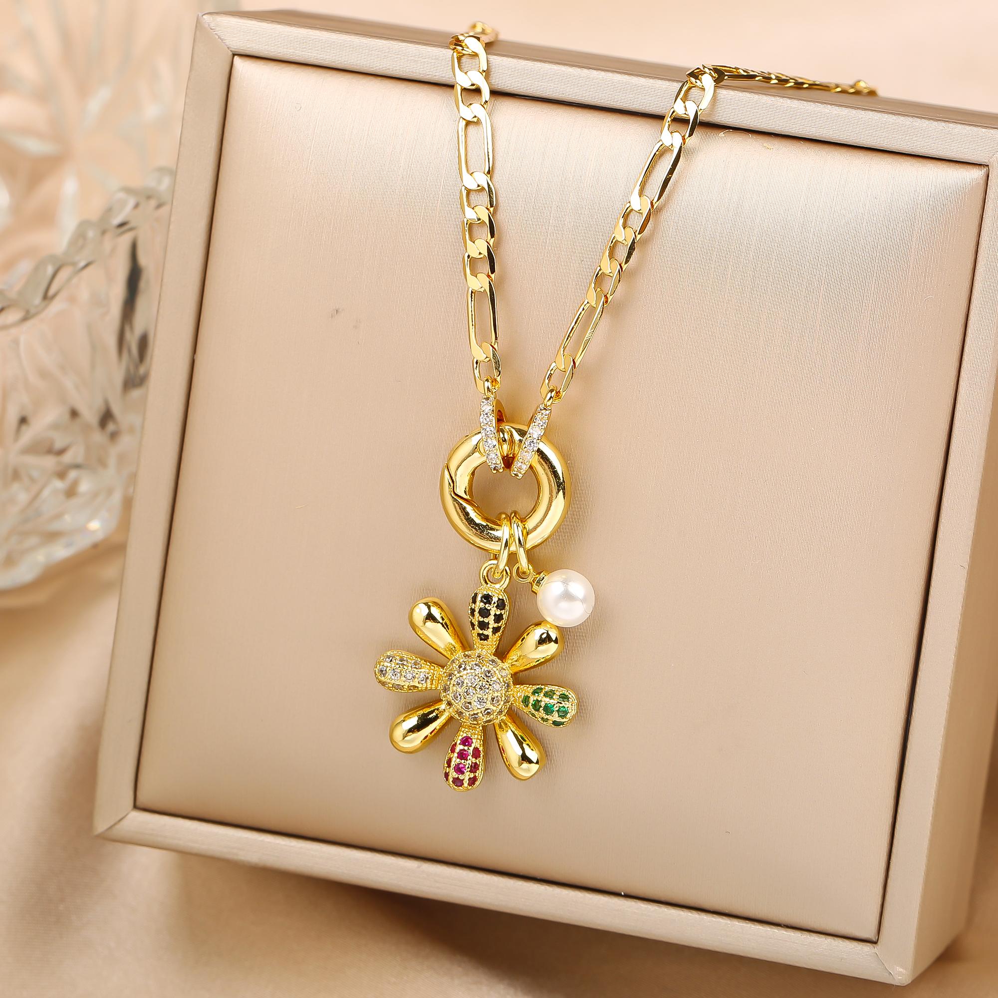 

New Arrival Luxury Botanical Flower Sunflower Zirconia Pendant Necklace Glamorous for Woman Girl New Trend Neck Zircon Gift