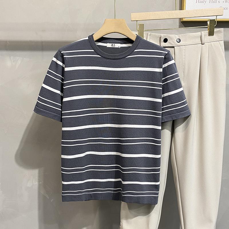 

Мужская модная полосатая приталенная дышащая летняя футболка в корейском стиле 3XL серый