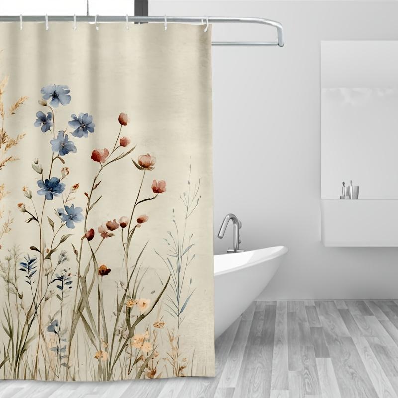 Vintage Botanical Print Shower Curtain, Durable Polyester, Delicate Wildflowers Design,  Ideal for Bathroom Decor