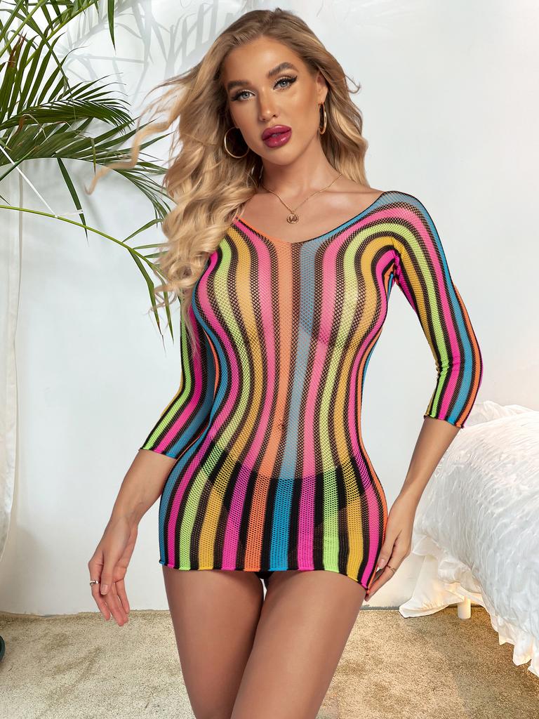Fishing Net Women Erotic Lenceria Sexy Set Rainbow One Piece Tight Fit Ropa Interior Sexi Mujer