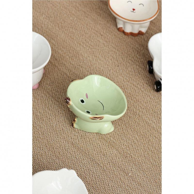 Cute Animal Series High-Footed Ceramic Pet Bowl - Neck Protection & Anti-Black Chin Design for Cats and Dogs