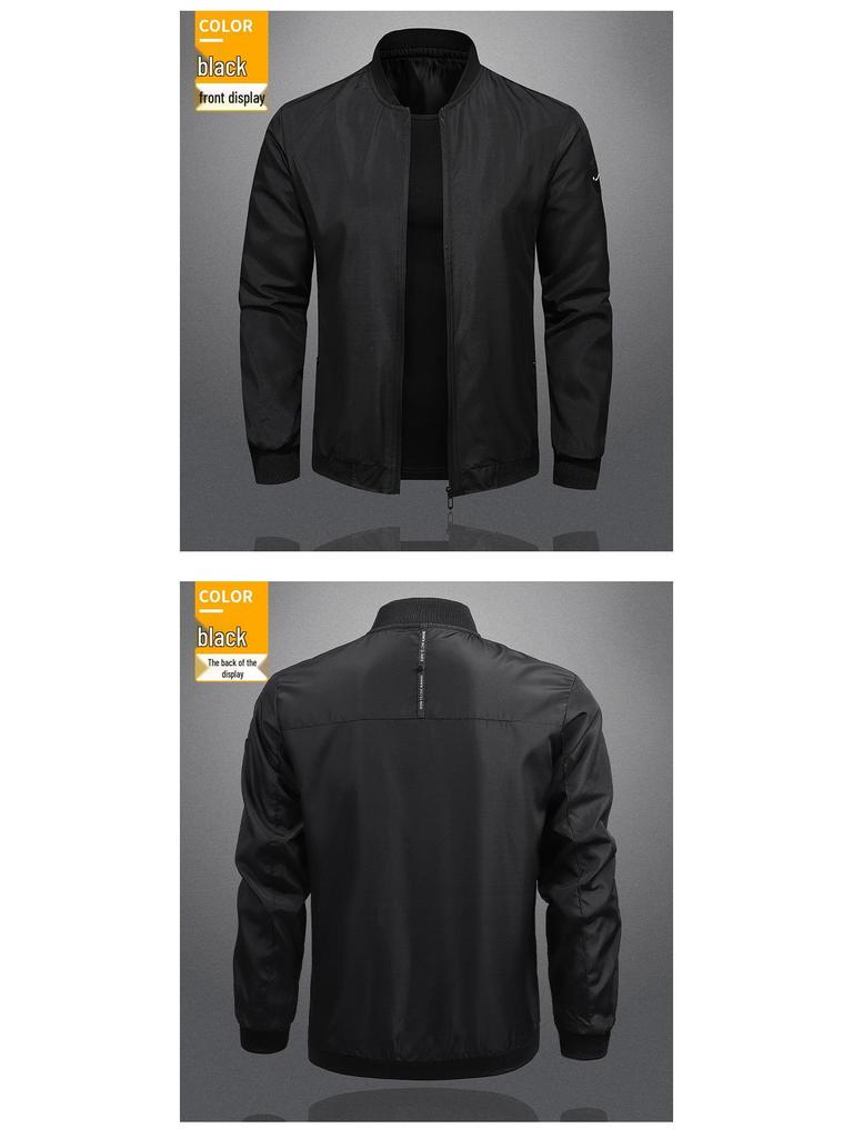 Męska Lekka Kurtka Baseballowa na Wiosnę i Jesień - Duże Rozmiary, Jednolity Kolor, Casualowa i Oddychająca