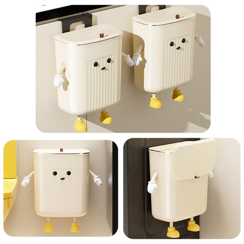 Kitchen Compost Bin Cartoon Hangings Trash Can with Lid Cabinet Door Under Sink Garbage Can for Office Counter Home Decors