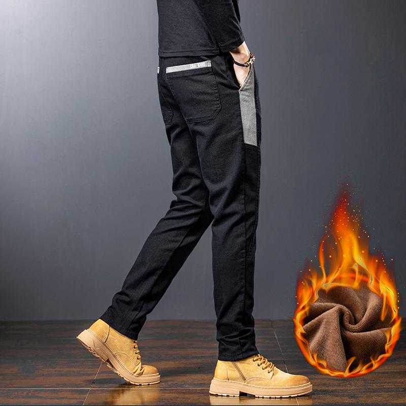 Winter Mens Fashion Fleece Warm Casual Pants Slim Straight Leg Korean Thermal Trousers Business Thicken Velvet Brand Streetpants