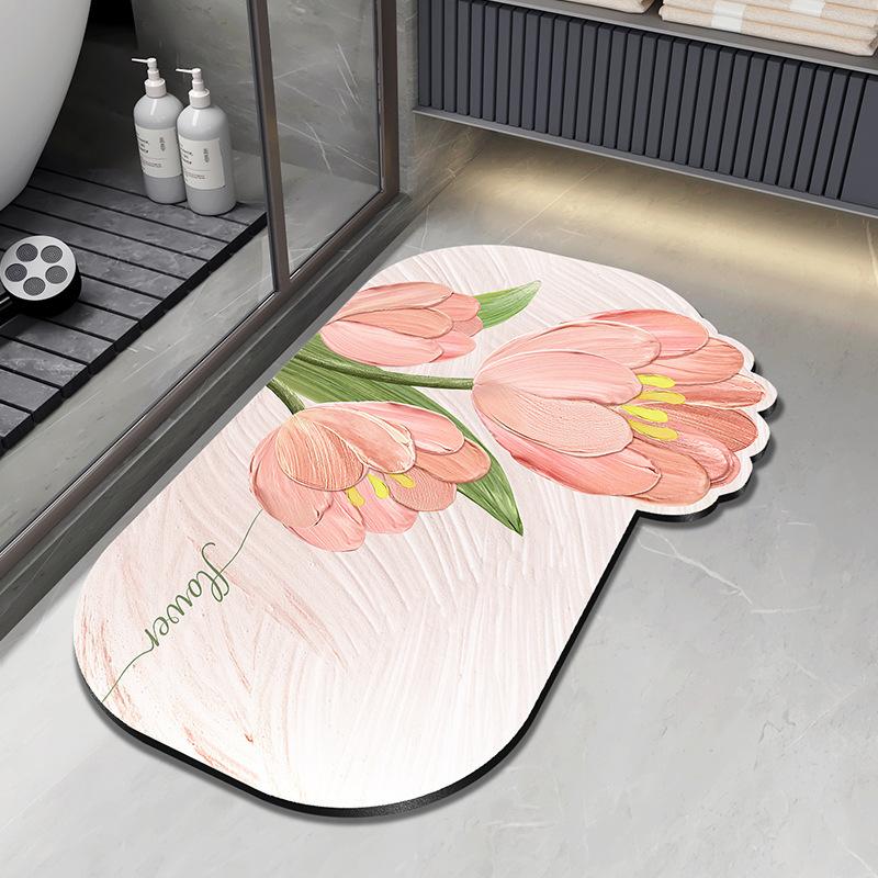Fresh and Simple Special-shaped Flowers Diatom Mud Bathroom Toilet Toilet Door Water Absorption Dirt-resistant and Easy To Take Care of Floor Mat