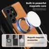 For Samsung Galaxy S25 Ultra Case with Ring Kickstand Magnetic Case PU Leather Back Cover