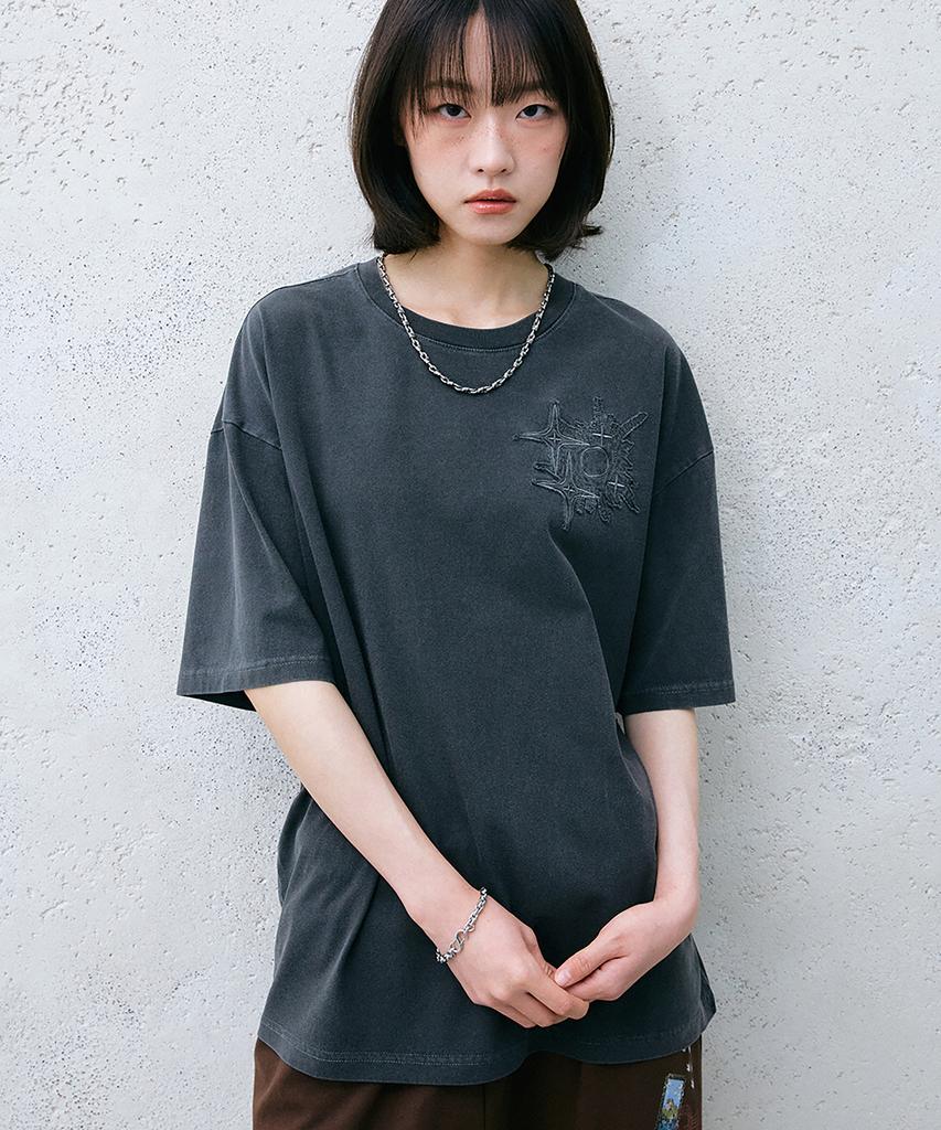 GAKKAI UNIONS Crumble Pigment Applique Short Sleeve T-Shirt Charcoal