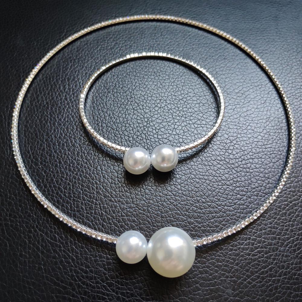 Adjustable Bridal Necklace & Bracelet Set with Imitation Pearls & Diamonds