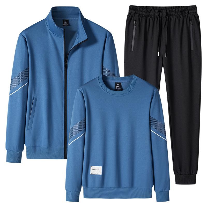 Lässiger Sportanzug Herren Frühling und Herbst Strickjacke Jacke Stehkragen Langarm Jugend Übergröße Pullover Herren Dreiteiler Anzug