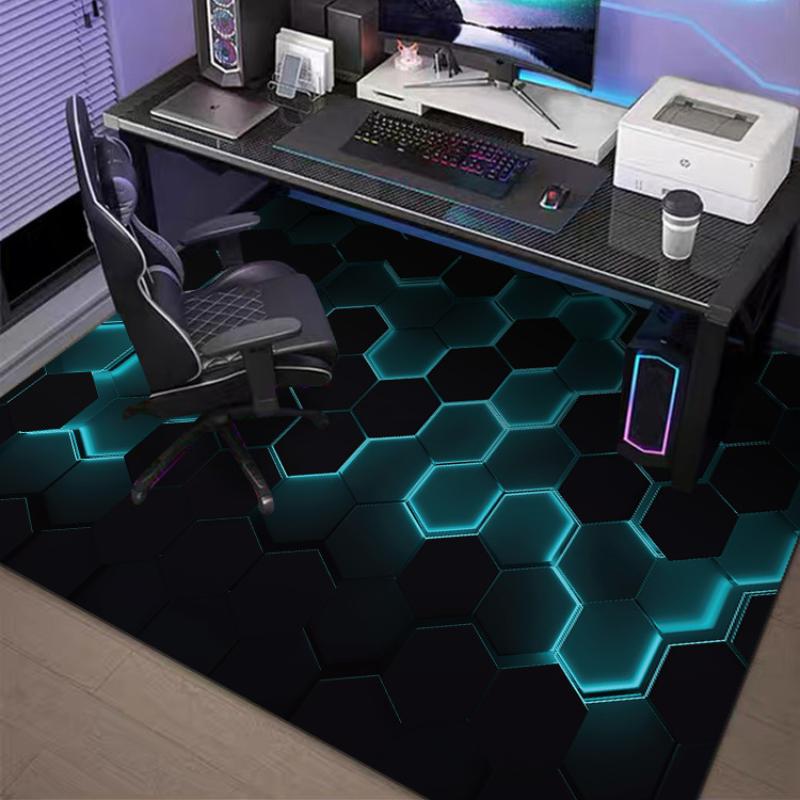 VIKAMA Neon Hexagonal Esports Room Carpet Anti Slip Washable Swivel Chair Floor Mat Wear Resistant and Durable Home Decoration