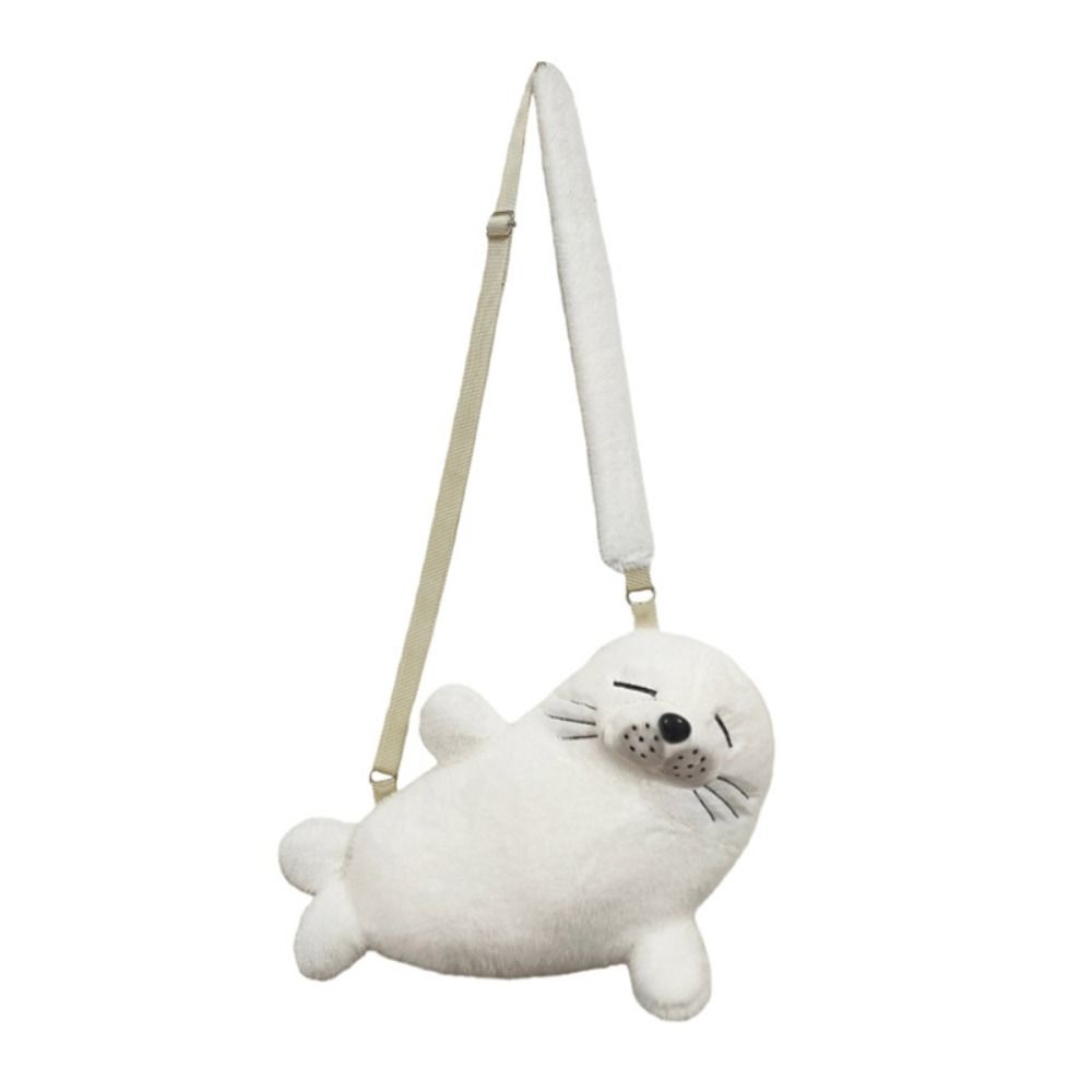 Soft Fluffy Cute Seal Shoulder Bag Lightweight Cartoon Phone Bag Adjustable Straps Fabric Crossbody Bag Women's Accessories