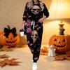 Conjunto de Dos Piezas con Estampado de Halloween para Mujer, Top de Manga Larga con Cuello Redondo y Pantalones Jogger con Cordón, Chándal Casual para Primavera Otoño
