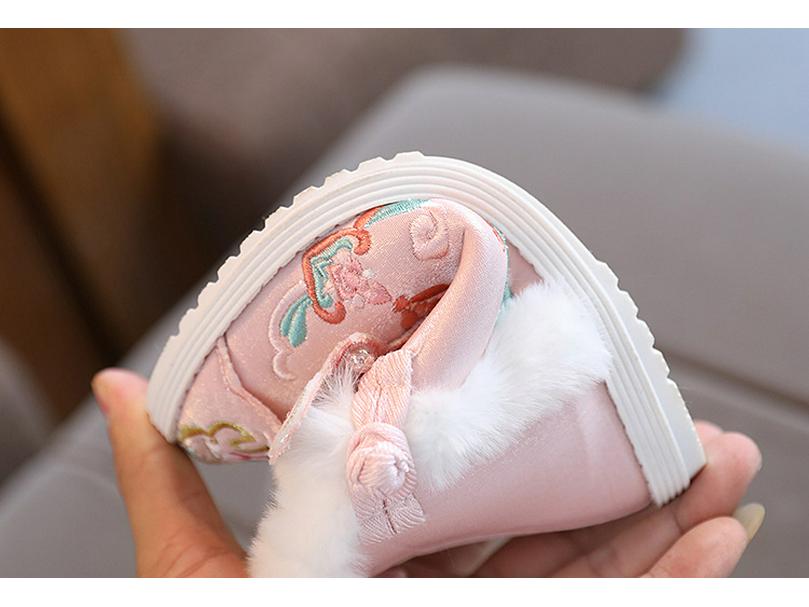 Verdickte warme Samt-Hanfu-Schuhe für Mädchen mit Stickerei - Baumwollstiefel im Prinzessinnenstil für Winter und Neujahr