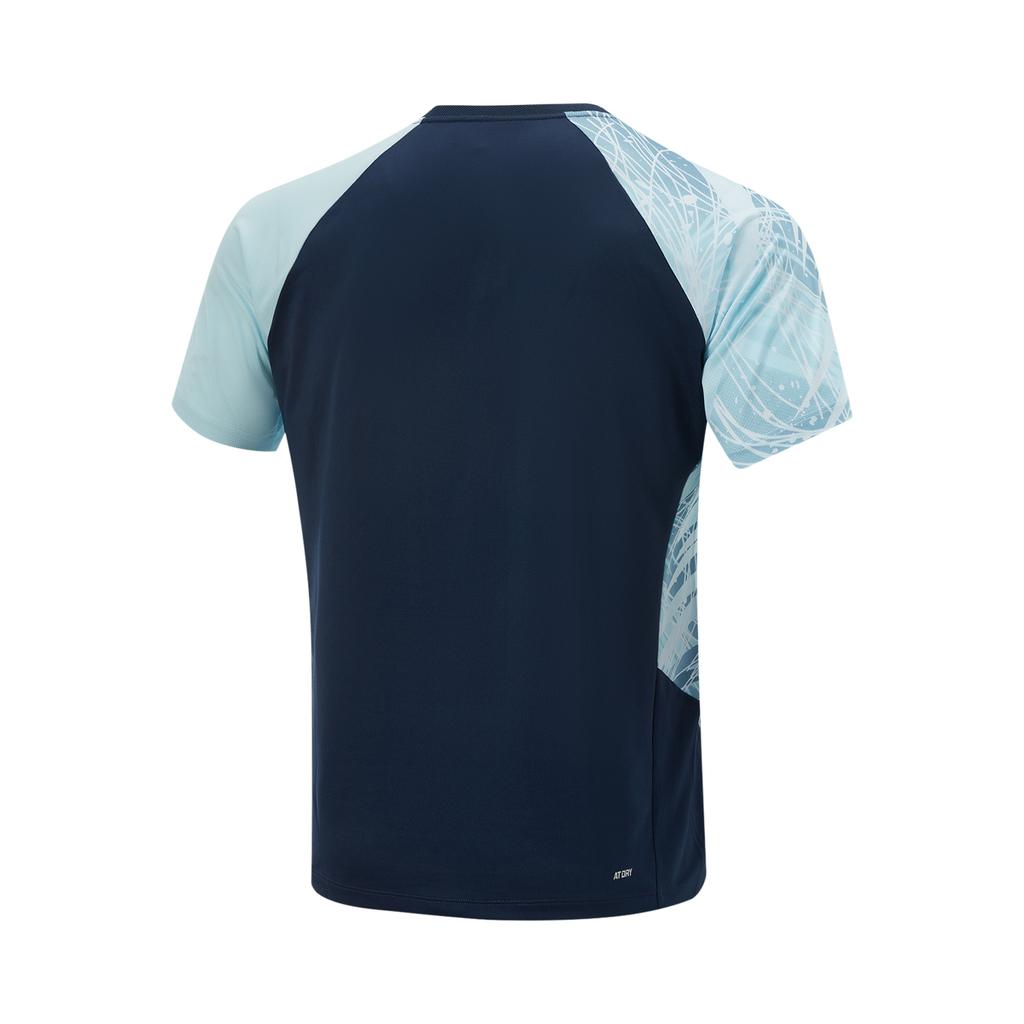 Li-Ning Comfortable Breathable Spliced Printed Short Sleeve T-Shirt Men Tops Guangdong-Blue AAYV067-1