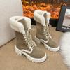 Women's Thick-soled Mid-calf Winter Warm Fur an Inner Lining Plush Snow Boots Non-slip Wear Casual Sports Martin Cotton Boots