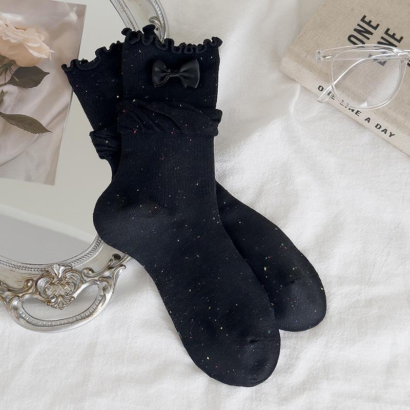 Women's Mid-Calf Bow White Socks - Spring/Summer Solid Color, Japanese Trend, Scrunched & Boneless