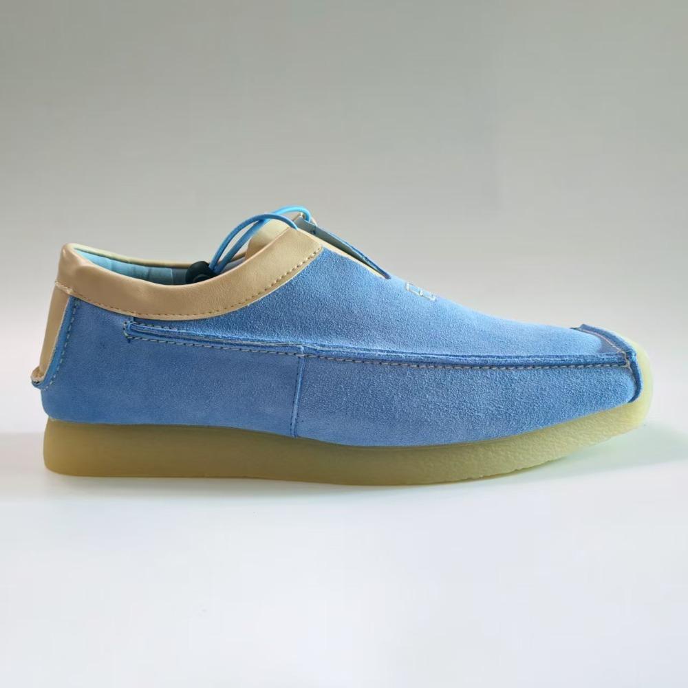 

100% Genuine Leather Blue Mens Causal Shoes Flat Soft Thick Sole Loafers Brand Male Footwear Cool Street Style 39 синий