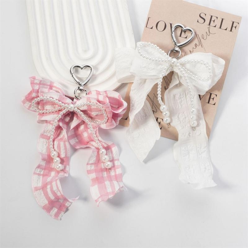 Pearls Bows Bag Charm Pendant Aesthetic Purse Charms Aesthetic Keychains Keyring for Women Backpack Purse Handbag Decors