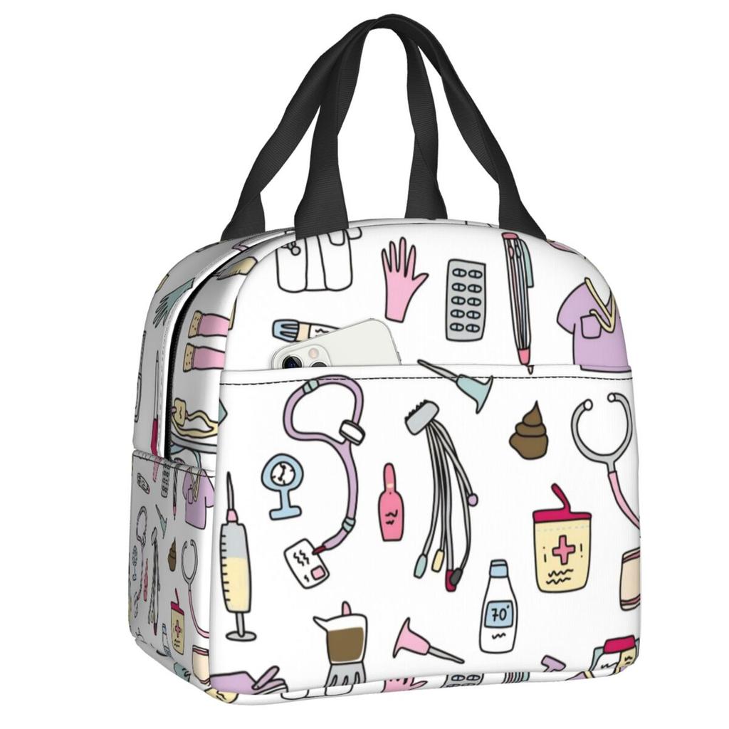 Custom Doctor Nurse Medical Medicine Insulated Lunch Tote Bag for Women Portable Thermal Cooler Food Lunch Box School