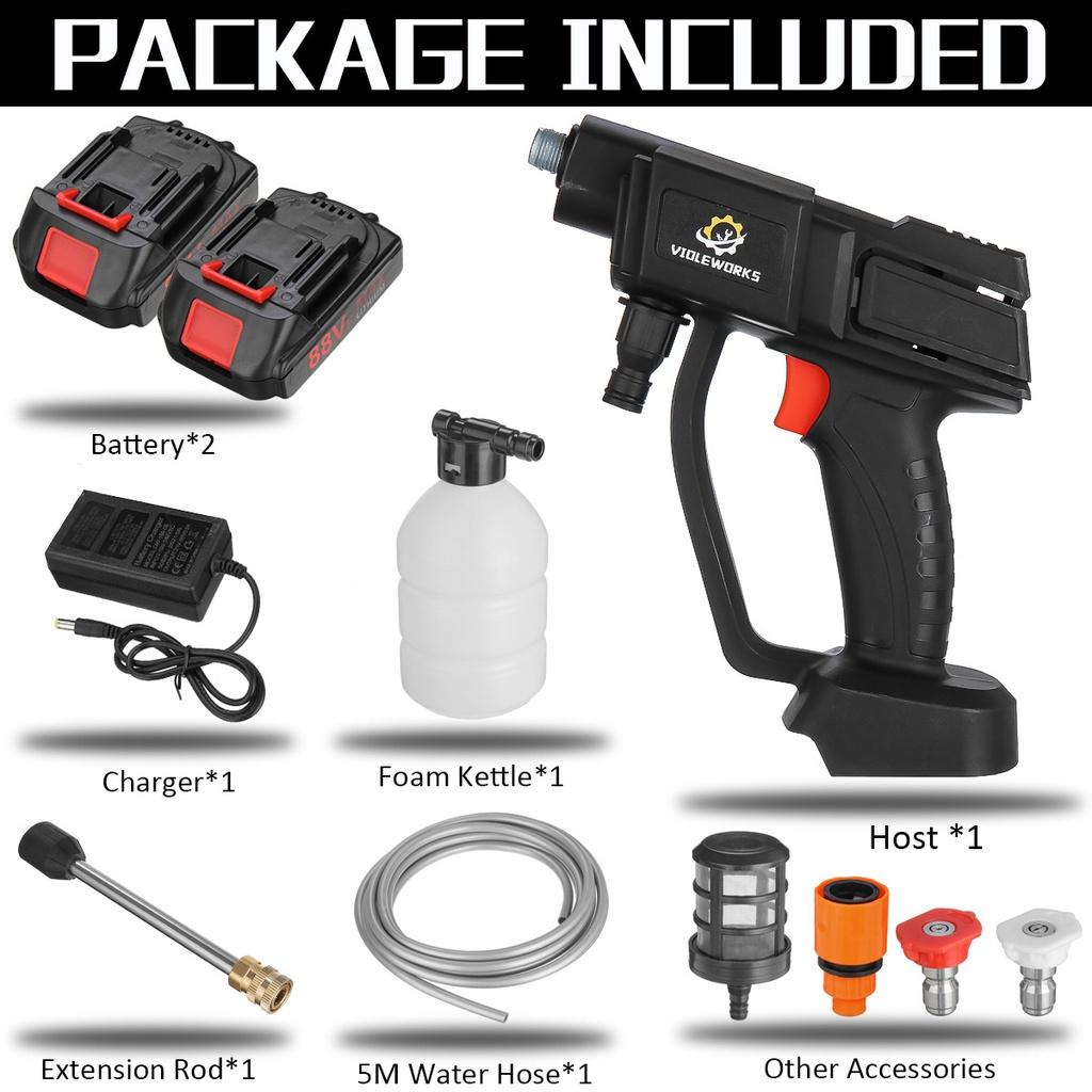 30Bar 88VF High Pressure Cordless Spray Guns Car Washer Cleaner Nozzle Form Machine 5M Hose +1/2pc 88V Battery 1000W AC 100-240V