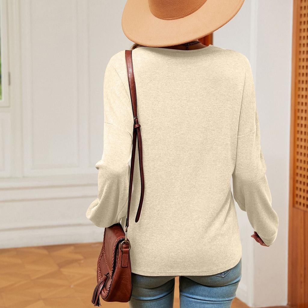 JKAASHDK Moda damska Casual Wiosna Jesień Z długim rękawem Bluzki i koszule z dekoltem w kształcie litery V, swetry