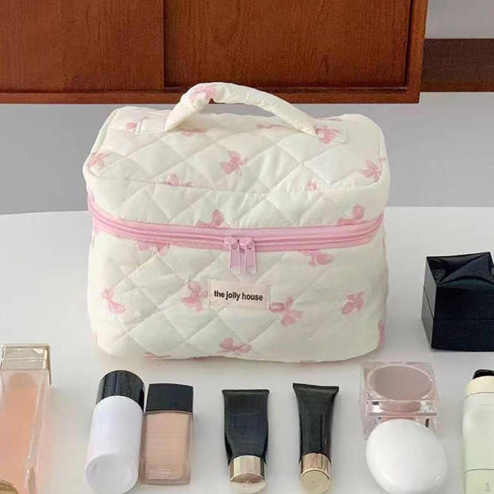 

Симпатичная косметичка с бантом, косметическая портативная многоцелевая для хранения для девочек розовый