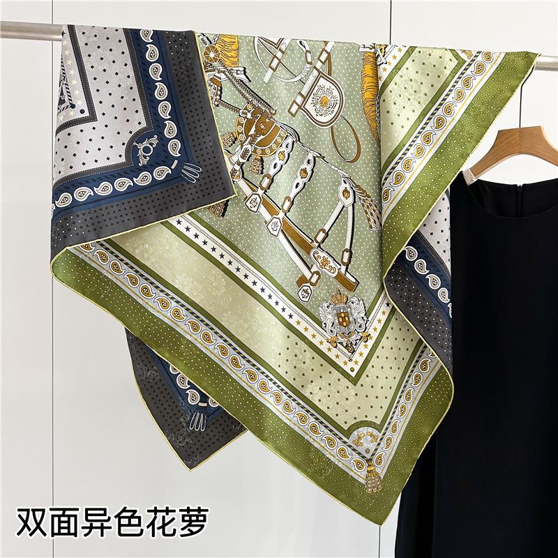 Heavy silk scarf women's spring new double-sided heterochrome flower dill 111cm large square scarf mulberry silk scarf shawl
