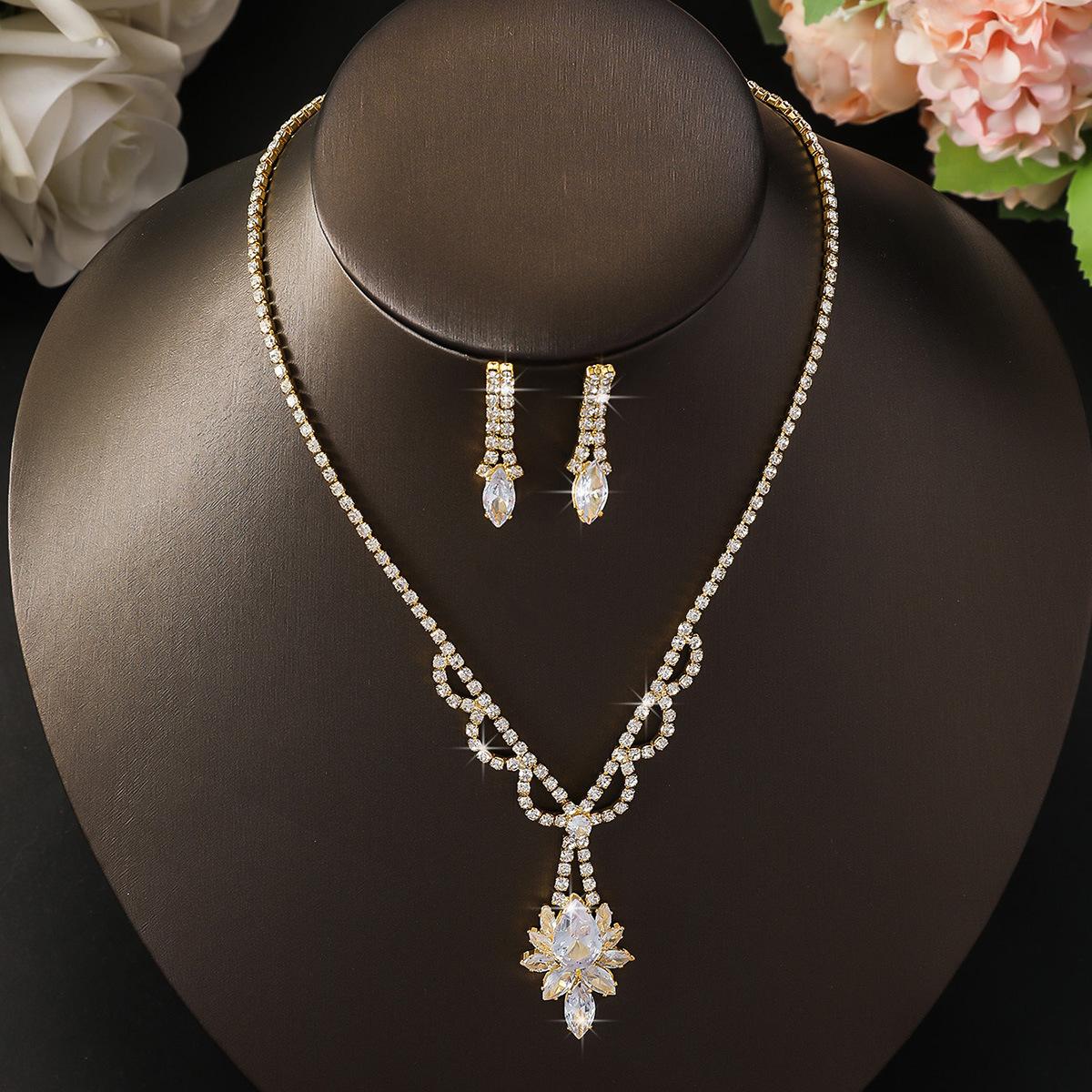 

Bridal Accessories Necklace Rhinestones Zircon Wedding Dress Women S Wedding Accessories Premium Two-Piece Set