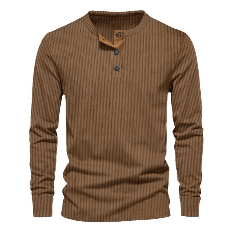 autumn Men's T-shirts corduroy Long Sleeve O-neck solid Button Casual loose T shirts for male Spring Designer Tees Men Clothing
