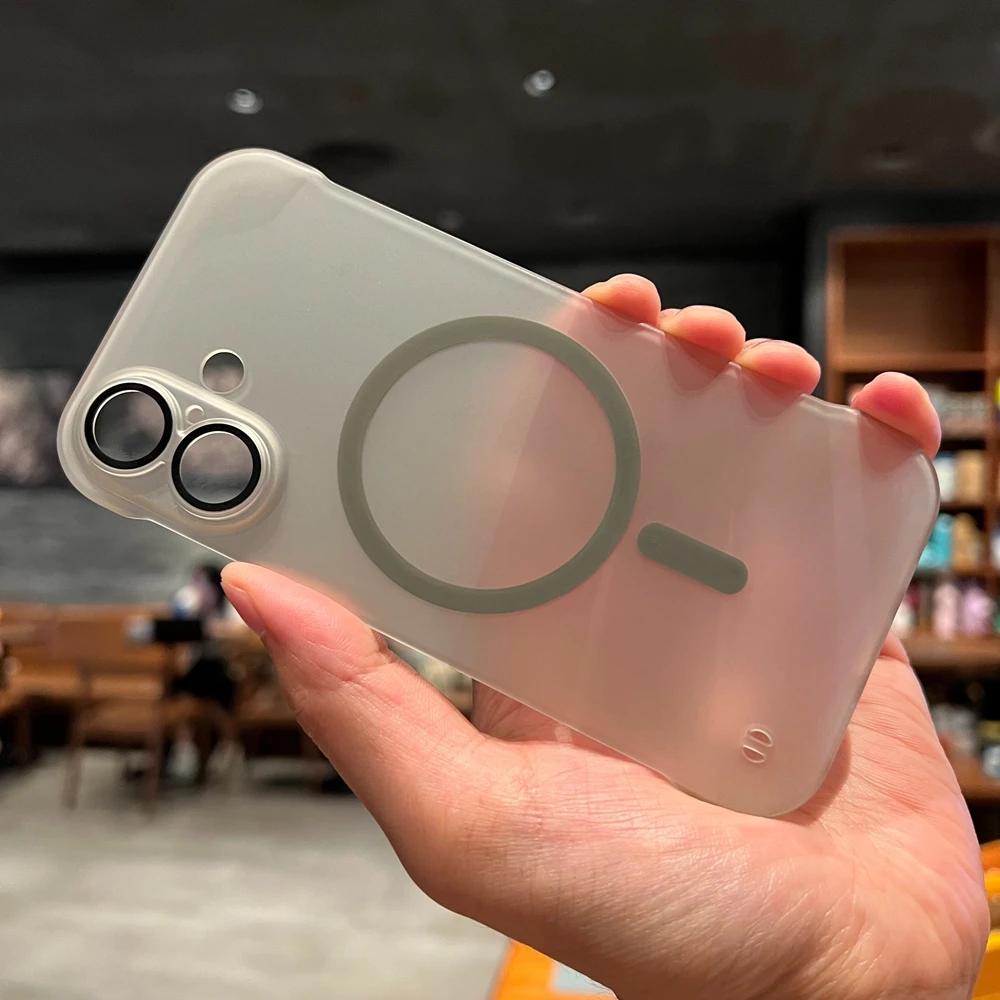 for Magsafe Borderless Ultra Slim Case for iPhone 16 15 14 13 Pro Max Plus 12 11 Magnetic Matte Frameless Hard Shockproof Cover