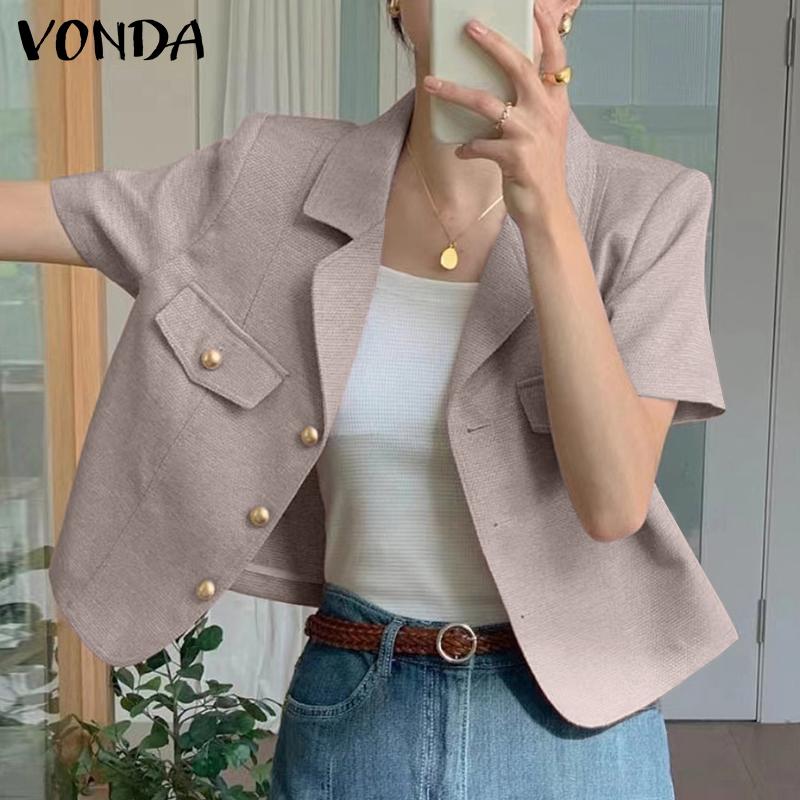 

Летний женский повседневный однотонный пиджак VONDA с ​​короткими рукавами и лацканами