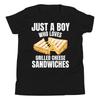 Juste un Garçon qui Aime les Sandwiches au Fromage Grillé Amoureux de la Nourriture T-shirt Jeune