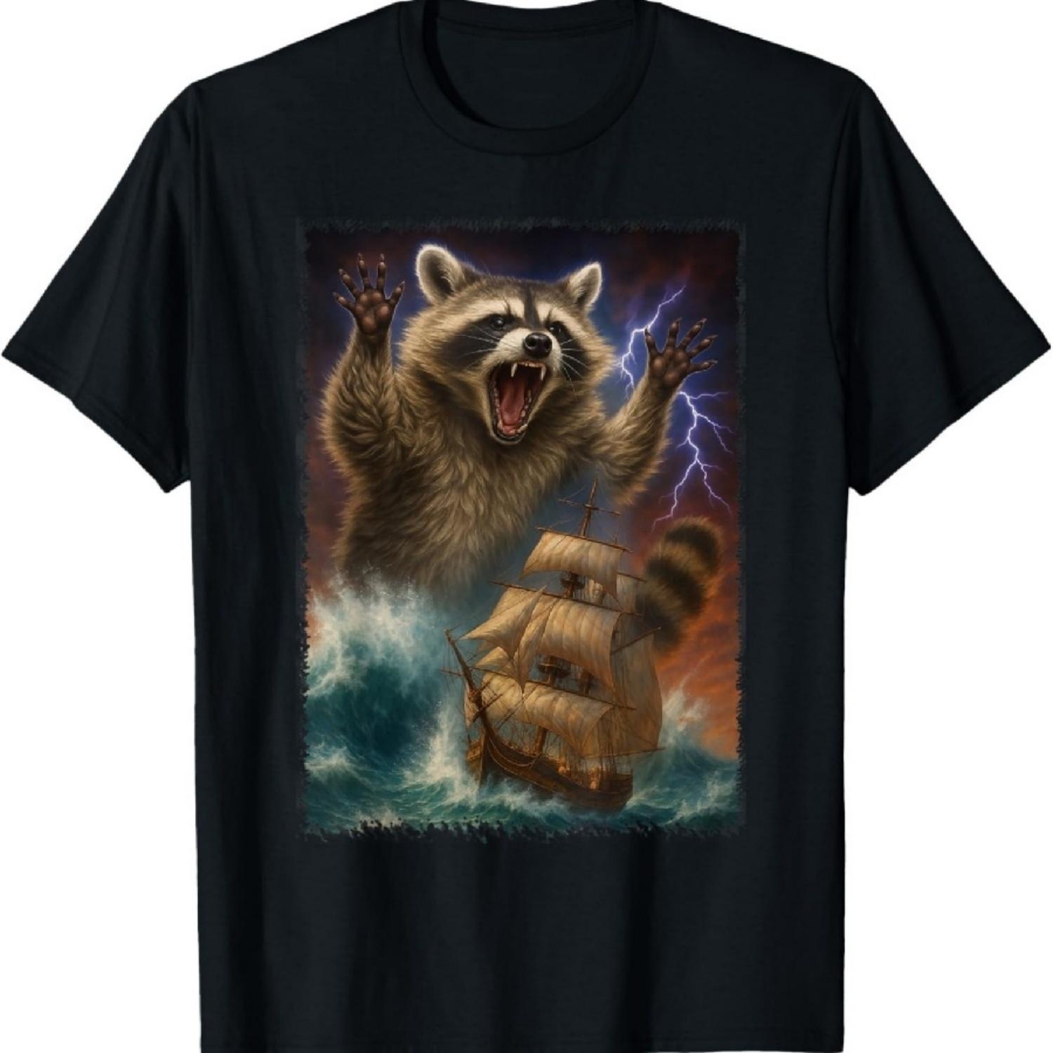 

Monster Raccoon as Kraken Attack a War Ship at High Seas T-Shirt XXXXXL чёрный