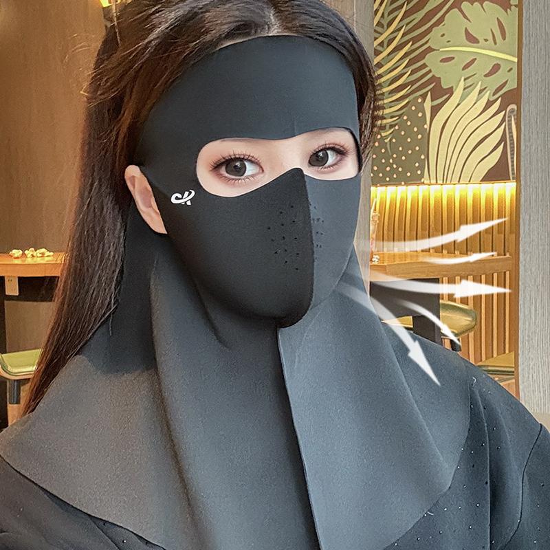 

Маска для защиты от солнца из ледяного шелка, защита от УФ-лучей, шарф для шеи, защита шеи, пылезащитный, солнцезащитный козырек, маска для лица, лето чёрный