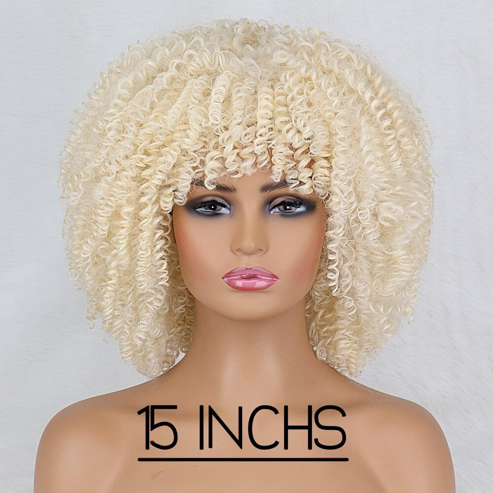 XINRAN Afro Women Fashion Short Kinky Curly Wig with Bangs Synthetic Fiber Brown Black Blonde Color Short Curly Wig Daily Wear