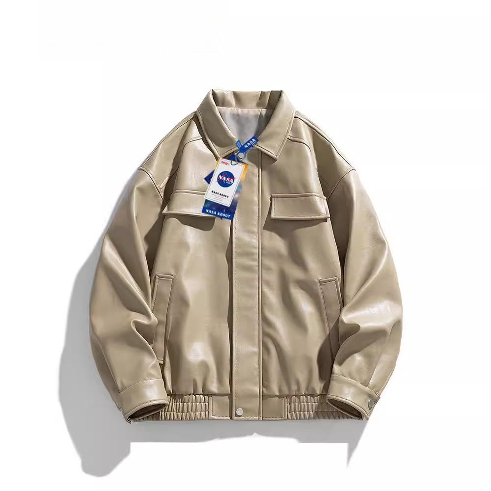 Retro Leather Jacket for Men Spring and Autumn Hip-hop Style Lapel Leather Jacket for Men Loose and Casual Coat