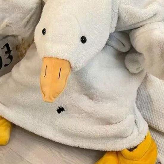 Wearable Goose Blanket Hoodie Onesie for Adult Kid, Oversized Warm Duck Pajamas, Soft Animal Cozy Sleeping Bag with Feet Slippers