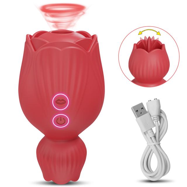 Sucking Rose-Tongue Licking Vibrator for Women Clitoris Stimulator Oral Nipple Vacuum Clit Sucker Female Sex Toys for Adults