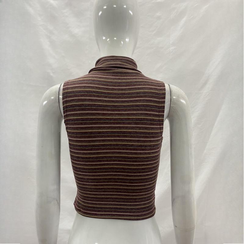 European and American Summer Retro High Neck Striped Slim Fit Vest