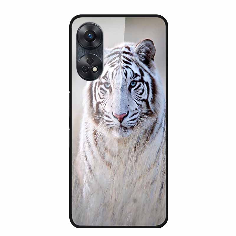 For Oppo Reno8 T 4G Case Luxury Tempered Glass Back Cover Hard Case For Reno8 T 4G 6.43" Capa Funda Animal Vividly Coque Wolf