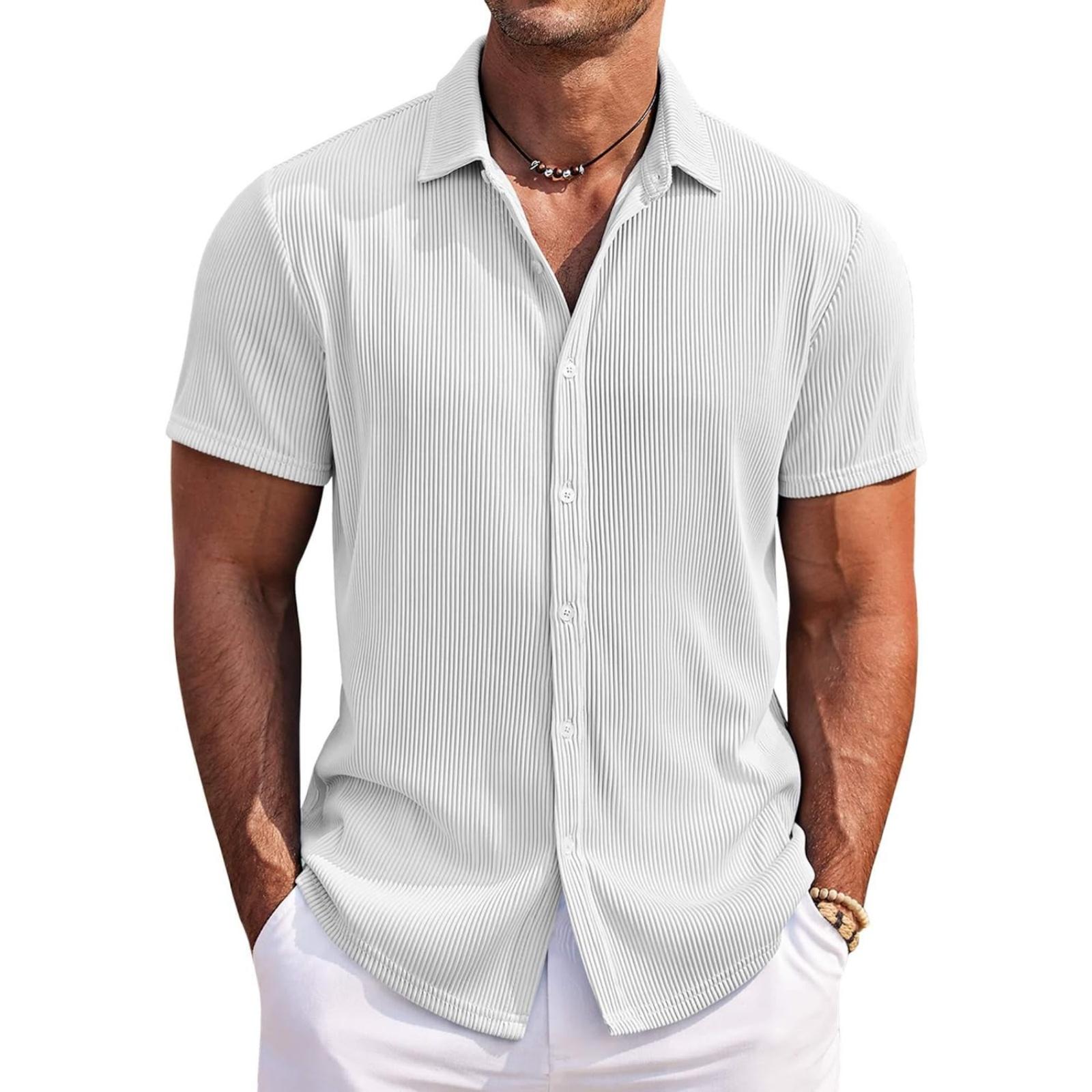 

Men s Loose And Casual Short-sleeved Lapel Corduroy Shirt XL білий