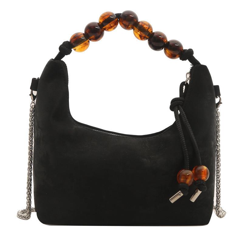 Elegante Schwarze Perlen-Bestickte PU-Handtasche Stilvolle Lässige Umhängetasche Für Damen