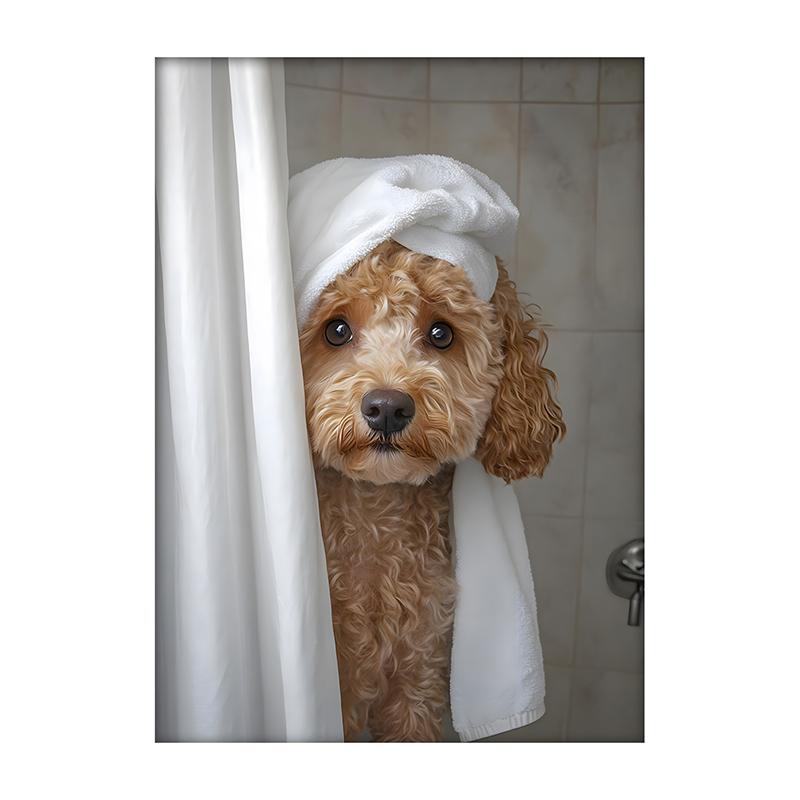 Cute Shower Dog Bathroom Decor Poster Dog in Bathtub Print Animal Murals Canvas for Home Decor Dog Lover Gifts