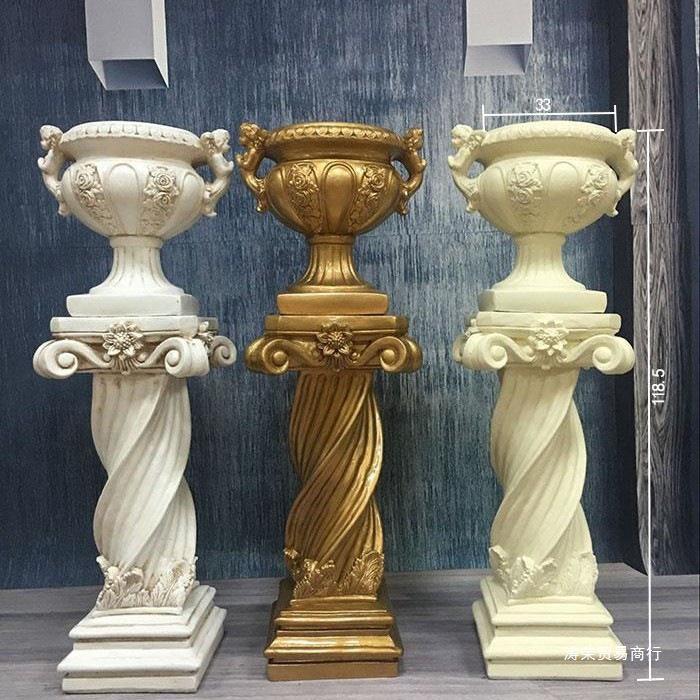 Wedding Gold Roman Column Flower Stand – European Stripe Trophy Fiberglass Décor