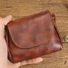 Hand Painted Vegetable Tanned Leather Coin Purse for Women, Vintage Chinese Style Layered Cowhide Leather Key Bag, Headphone Storage Bag