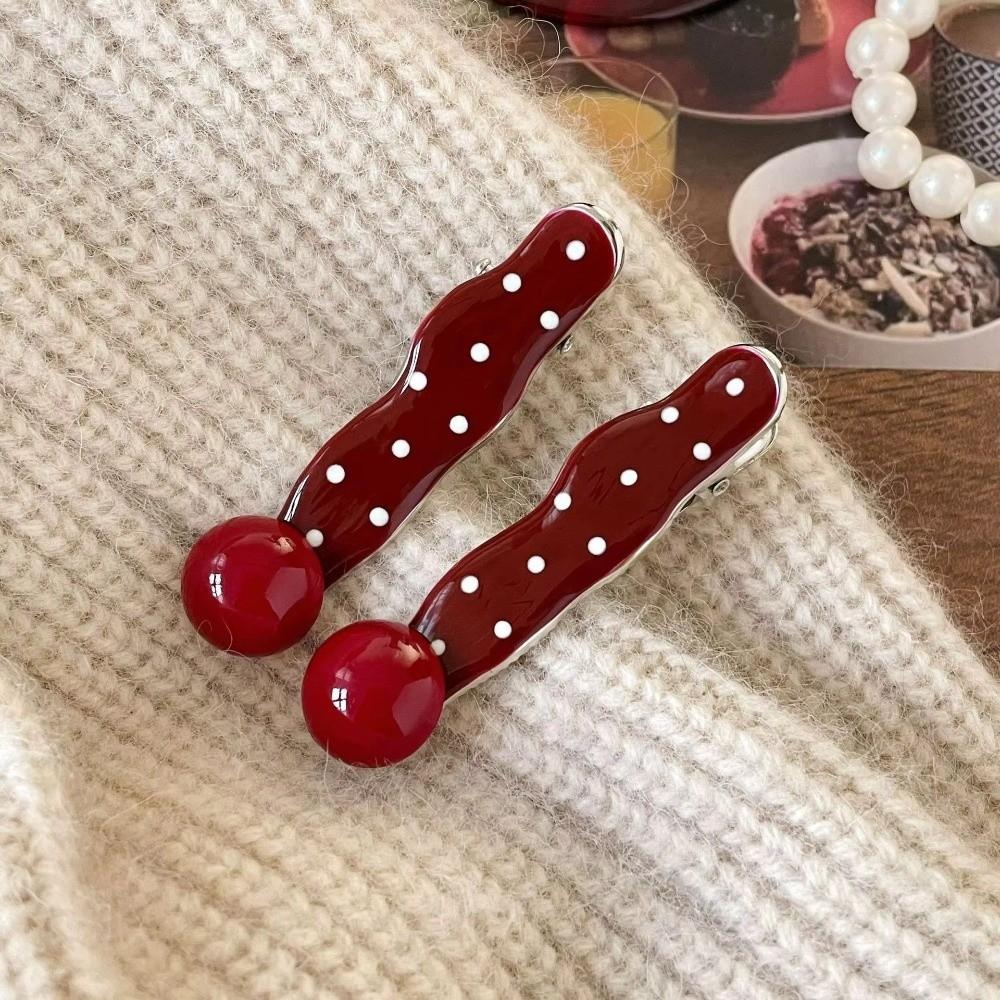 Red Retro Hair Clip Polka Dot Duckbill Hair Clips Sweet Bangs Clip  Hair Styling Accessories