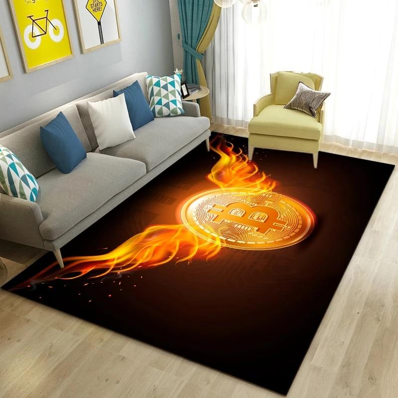 3D Bitcoin Area Rug Large,Carpet Rug for Living Room Bedroom Sofa Kitchen Doormat Decoration,Children Play Non-slip Floor Mat