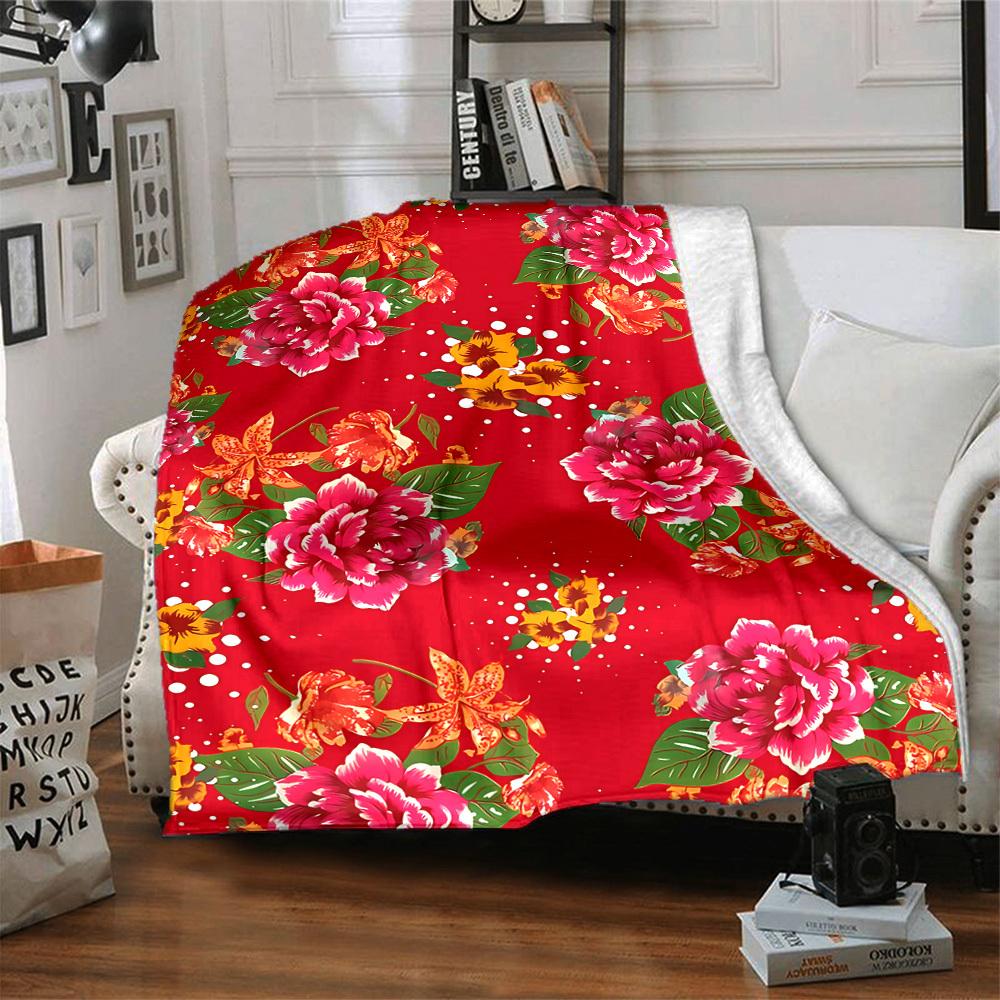 1ks Květinová červená vzorovaná deka Teplá, Ideální pro kempování a cestování, Skvělý dárek pro každé roční období yy250904172