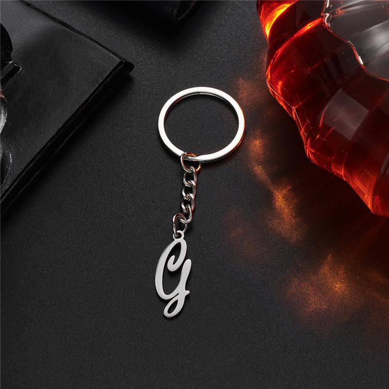 Fashion DIY A-Z Initials Metal Keychains Holder Pendent Key Chain Women Car Key Ring Simple Letter Name Keyrings Party Gift