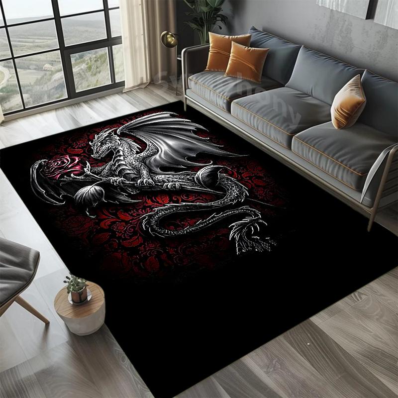 Dragon Collection Area Rug Non Slip Wear Resistant Soft Washable Entryway Floor Mat for Living Room Bedroom Fantasy Decor